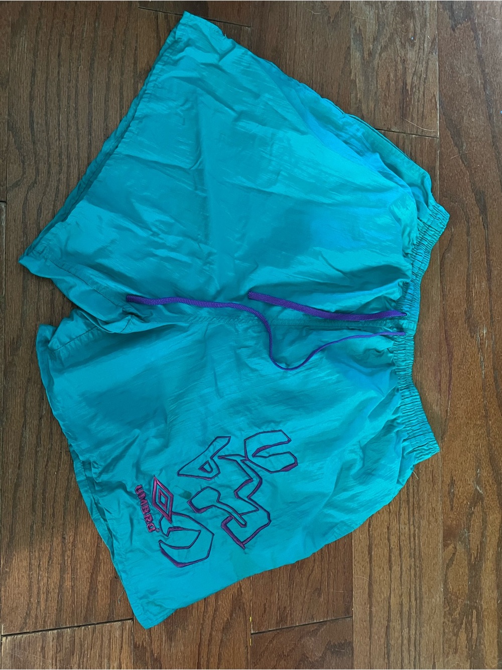 Umbro Teal Men’s No Size Athletic Shorts with Purple/Blue Drawstring Classic 90s